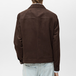 Veste en cuir suédé marron pour homme, coupe slim, zippée, style bomber, veste décontractée vintage, vêtement d'extérieur tendance 2024 - Product Image 3