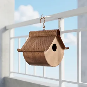 Nichoir à oiseaux suspendu en fer de conception artisanale, moderne, pour décoration de jardin extérieur, nichoir en métal durable pour toutes les saisons, décoratif - Product Image 2