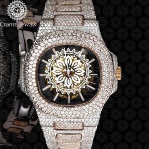 Montre de luxe pour homme Charm_Jewells en acier inoxydable, boîtier rond de 42 mm, mouvement mécanique analogique, chronographe, accents de diamants - Product Image 3