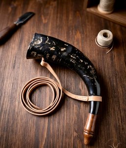 Corne à boire de style viking avec support en cuir, tasse artisanale au design animalier élégant, technique de polissage, tasse en corne de buffle naturelle - Product Image 6