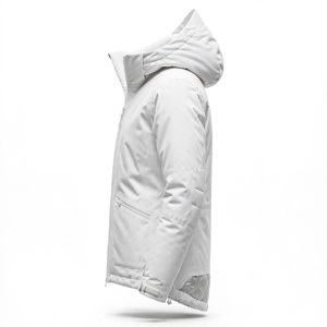 Men's <b>White</b> Stand Puffer <b>Jacket</b> <b>Waterproof</b> Windproof Fleece Lining Zipper Closure Casual Winter Outerwear Regular Fit Solid - Product Image 4