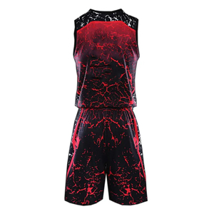 Ensemble de maillots de basket-ball sublimés personnalisés, unisexe, sans manches, col en V, imprimé rouge et noir, polyester à séchage rapide, uniforme pour adultes, toutes saisons - Product Image 3