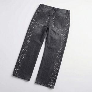 Jeans Rectos Negros al por Mayor con Adornos de Diamantes de Imitación |   Pantalones Vaqueros con Detalles de Cristal |   Proveedor de Ropa Urbana y Casual de Noche OEM - Product Image 2
