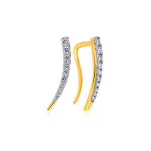 Boucles d'oreilles clous d'oreille incurvées en or jaune 18 carats avec diamant de laboratoire taille ronde, motif épée, style minimaliste - Product Image 3