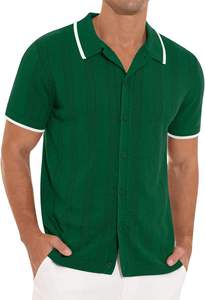 Nouveau cardigan d'été tissé à rayures pour homme, style vintage, décontracté, à manches courtes, coupe ajustée, avec lacets - Product Image 3