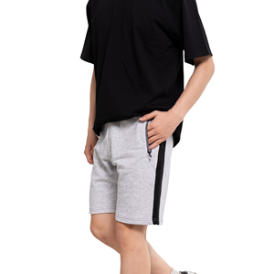 Shorts Bermuda en coton pour homme, couleur unie, taille à cordon de serrage, bande latérale, vêtements de sport décontractés - Product Image 2