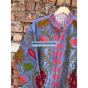Indian <b>Velvet</b> <b>Jacket</b> Handmade Floral Embroidery Suzani <b>Velvet</b> Coat Inside Cotton Lining <b>Jacket</b> <b>Women</b> Winter Clothing Coat - Product Image 2
