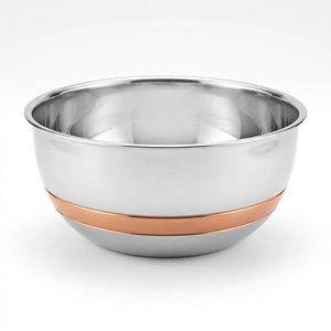 Tazón para Ensaladas Hecho a Mano de Acero Inoxidable SS304 de 24 cm con Banda de Cobre PVD y Base Cálida, Tazón Tamra en Tono Cobre para Decoración del Hogar y Bodas en Hoteles - Product Image 1