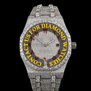Reloj de Alta Calidad con Esfera Redonda de Oro Blanco con Incrustaciones de Diamantes Moissanite, Números Arábigos, Personalizable, Estilo Hip Hop, con Fecha Automática - Product Image 1