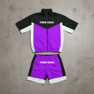 <b>Men's</b> Color Blocking Sporty Short Sleeve <b>Jacket</b> And Shorts Set Quick Dry <b>Summer</b> Wear With Logo Printing - Product Image 4