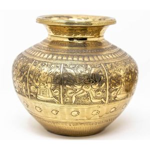 Kalash de Latón Repujado de Lujo, Lota Decorativa de Metal para Agua, Regalo de Boda India, Decoración para el Hogar y el Templo, Olla de Latón Ashta Lakshmi - Product Image 5