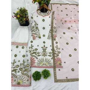 Top de fiesta de diseñador para mujer-Conjunto Plazzo y Dupatta con bordado pesado Trabajo Aspecto elegante - Product Image 4