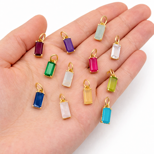 Emerald Quartz Baguette Shape Gemstone Charm Rectangular Natural Stone Silver Plated Pendant Jewelry for Necklace and <b>Earring</b> - Product Image 6