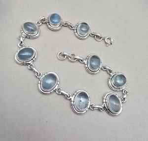 Bracelet de fiançailles religieux pour femme en argent sterling 925 fait main avec pendentif ovale facetté en pierre précieuse Aqua - Product Image 3