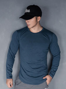 T-shirt de sport à manches longues pour homme, en coton élastique, couleur unie, idéal pour la course à pied, le fitness et les exercices, nouvelle collection printemps-automne. - Product Image 2