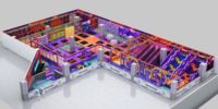 Parc d'aventure intérieur de style sportif personnalisé avec trampoline, zone de saut multifonctionnelle, mur d'escalade, aire de jeu interactive de basket-ball