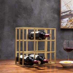 Organisateur de bouteilles de vin en métal doré de luxe, design géométrique minimaliste en forme de cube, pour la décoration de salle à manger - Product Image 5