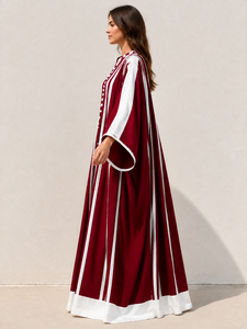 Premium Quality Maroon Color Striped Print Abaya Dress Women's <b>Kaftan</b> Loose Fit <b>Long</b> Sleeves Front Border Button Daily Wear - Product Image 5