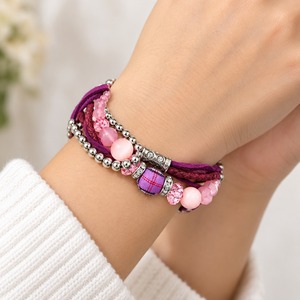 Ensemble de bracelets enroulés pour femmes, style bohème, avec strass en cristal et breloques en alliage de perles d'imitation, bijoux plaqués argent - Product Image 1