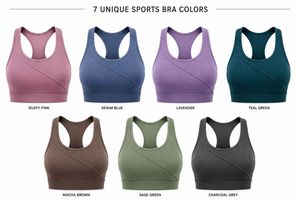 Women's Navy <b>Blue</b> Racerback Sports <b>Bra</b> High Support Lightweight Seamless Breathable Mesh Panels Eco-Friendly Quick Dry Front - Product Image 6