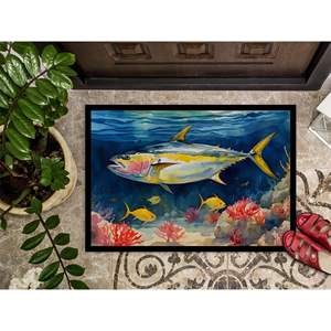 Felpudo de diseño de atún de aleta amarilla, antideslizante, lavable, de pila baja, para entrada interior y exterior, 24H X 36W - Product Image 3