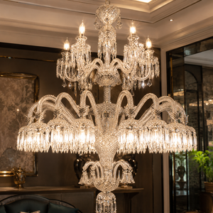 Lámpara de Araña de Cristal de Lujo, Colgante de Múltiples Niveles con Bombillas Tipo Vela, para Decoración Interior de Villas y Hoteles - Product Image 3