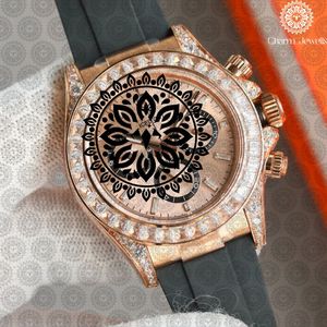 Reloj Cronógrafo de Lujo para Mujer ICEP, con Incrustaciones de Diamantes en Oro Rosa, Correa de Caucho, Caja Redonda de 42 mm, Analógico de Cuarzo - Product Image 1