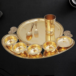 Handmade Engraved Gold Glossy Finished Dinnerware <b>Decorative</b> Gift <b>Item</b> Brass Plate Thali Tableware at Wholesale Price - Product Image 2
