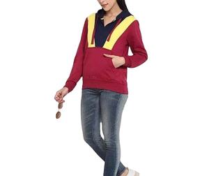 Wholesale Winter Half Zipper Hoodie Digital Printed Solid Pattern Polyester Cotton Fleece Breathable - Product Image 3