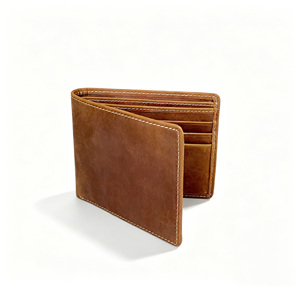 [In Stock] [Retail Price] Castello Vintage Short Open Bi-fold Men's <b>Wallet</b> Genuine Crazy Horse Leather RFID Brown Light Brown - Product Image 3