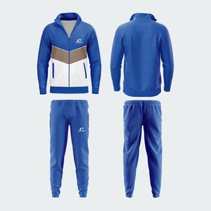 OSTRIYA Men's Blue Hooded Full Zip Jacket & Pants Set Windproof 100% Cotton Sporty Winter Wear - Product Image 1