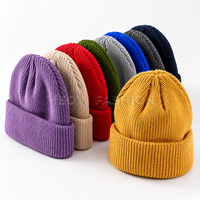 Lot de bonnets unisexes en acrylique tricoté côtelé épais avec revers, pour l'hiver, personnalisables avec logo, en provenance du Bangladesh, en liquidation, vente en gros