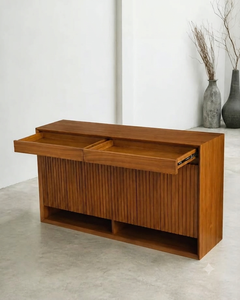 Modern Ribbed Wood Console Cabinet <b>Sideboard</b> Entryway <b>Storage</b> Buffet with Drawers Fluted Door Panelling - Product Image 1