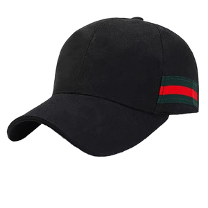 Black 6-Panel Baseball Cap With <b>Red</b> Green Stripe Contrast Decoration Adjustable Fit Unisex Casual Style - Product Image 1