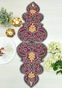 Handmade Luxury Oriental Fabric <b>Table</b> <b>Runner</b> Irregular Shape Red <b>Gold</b> Embroidered Eco-Friendly Decorative Mat for Dining - Product Image 2