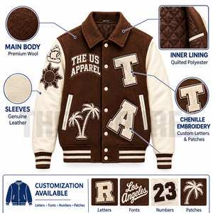 Chaquetas Varsity Personalizadas para Hombre al Por Mayor, con Parches Frontales Impermeables, para Invierno, al Mejor Precio - Product Image 5