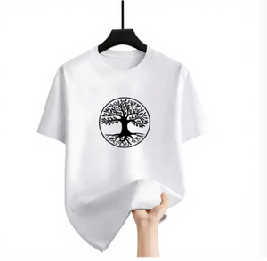 T-shirt blanc à manches courtes pour homme, col rond, imprimé motif arbre, vêtement décontracté, tissu tricoté respirant, coupe classique, léger - Product Image 1
