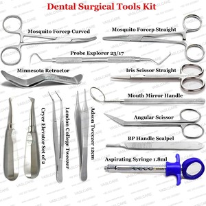 Kit de 13 piezas de instrumentos quirúrgicos dentales para cirugía oral profesional de implantes y extracción de dientes de Vaslcare - Product Image 1