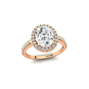 Bague de fiançailles et de mariage en or 14K 18K avec halo pavé, diamant synthétique CVD cultivé en laboratoire, taille ovale 2 carats, 38 diamants d'accompagnement, certifié IGI - Product Image 3