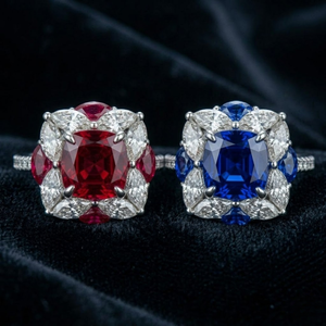 แหวนแต่งงานทองคำขาวแท้ 18k ประดับเพชรและทับทิมแท้ ดีไซน์ดอกไม้ สวยหรู สำหรับผู้หญิงในงานปาร์ตี้ - Product Image 6