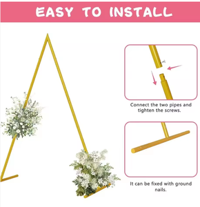 Luxury Gold Triangle Wedding Arch Stand Artificial Flower <b>Backdrop</b> Frame for Bridal Shower Birthday <b>Party</b> Event Decoration - Product Image 4