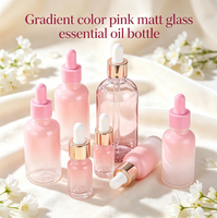 Bouteille en verre dégradé rose givré, compte-gouttes rose, personnalisable, en stock, bouteilles d'huile essentielle, bouteille de sérum, bouteille cosmétique