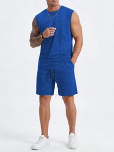 Nouvel arrivage de haute qualité : Ensemble deux pièces pour homme, débardeur et short, style délavé à l'acide, sans manches, à ourlet brut - Product Image 3
