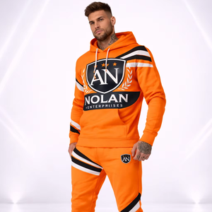 ชุดวอร์มสีส้มสำหรับผู้ชาย เสื้อฮู้ด กางเกงจ็อกเกอร์ สกรีนโลโก้ได้ ชุดสตรีทแวร์ ชุดกีฬา ดีไซน์เนอร์ ขายส่ง - Product Image 1