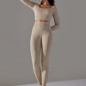 clothing set yoga <b>exercise</b> clothing set Women's Trendy Sportswear Solid Front Logo Seamless for Women's Sets Gym Workouts - Product Image 6