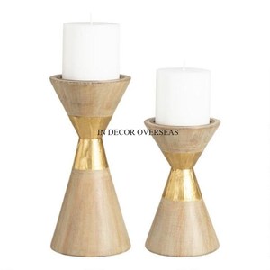 Porte-bougie de haute qualité en bois, design unique et élégant, avec finition plaquée or, best-seller en provenance d'Inde - Product Image 1