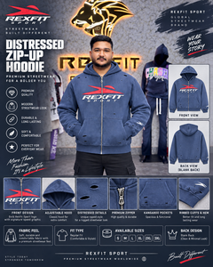 Sudadera con capucha para hombre azul polvoriento con cremallera completa, gráfico desgastado, forro polar grueso, chaqueta estilo streetwear, ropa urbana casual, OEM personalizado, venta al por mayor - Product Image 6