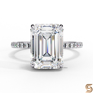 Bague de fiançailles en or massif 14 carats avec moissanite taille émeraude 2,50 carats 9x7 mm, sertie griffes et pavé, pour femme - Product Image 2