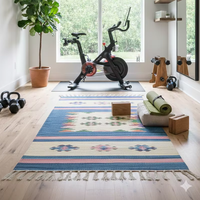Tapis tissé en coton fait main - Lavable, réversible, motif floral, poils doux, design moderne, pour la maison, l'exercice, les voyages et les pique-niques