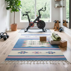 Alfombra de Algodón Hecha a Mano, Lavable, Reversible, con Patrón Floral, Pelo Largo, Diseño Moderno para el Hogar, Ejercicio, Viajes y Picnic - Product Image 1